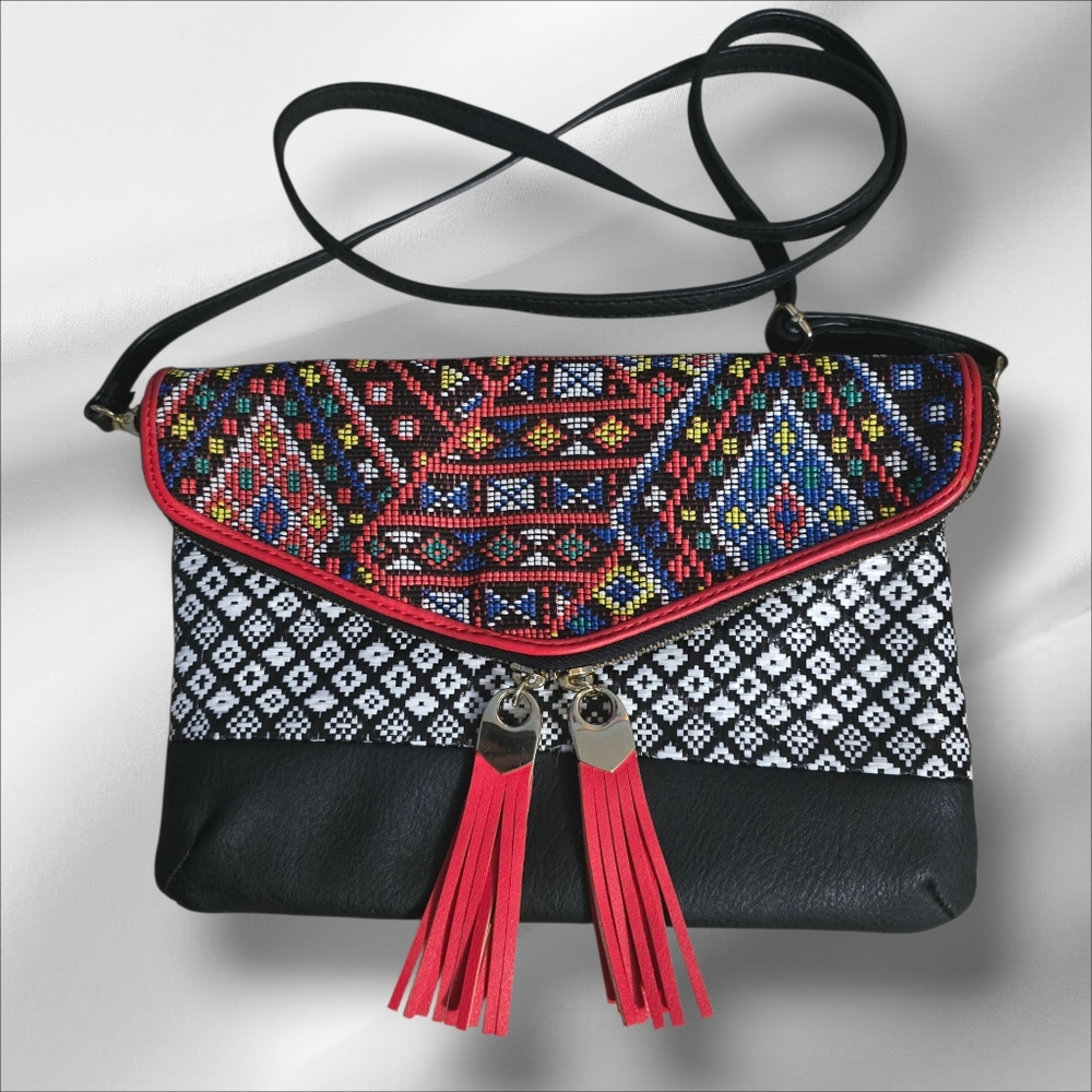 Aldo Drymon Geometric Woven Red Black & White Crossbody